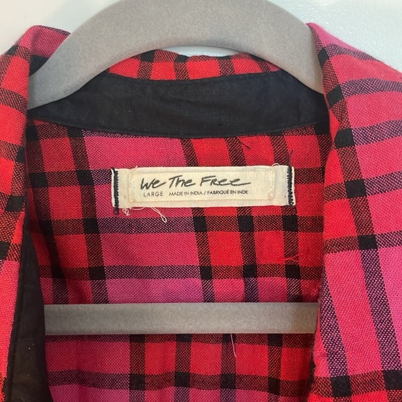 We The Free People Womens Top Red and Pink Distress Boho Button Down - Picture 4 of 11